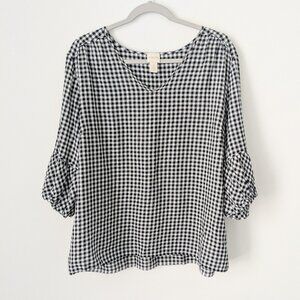 Chico's Gingham Print 3/4 Sleeve Blouse